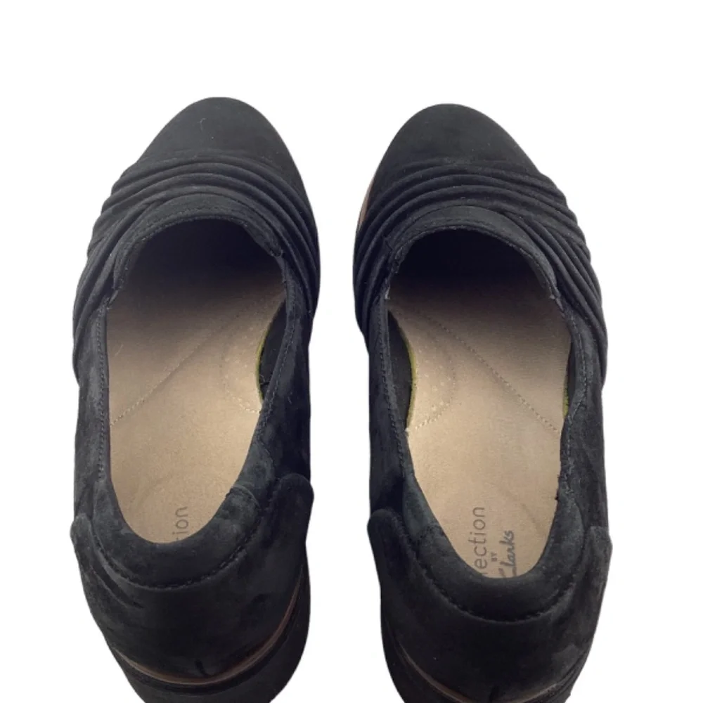 Collection by Clarks Sharon Villa Black Suede Wedge Loafer‎ Size 8.5